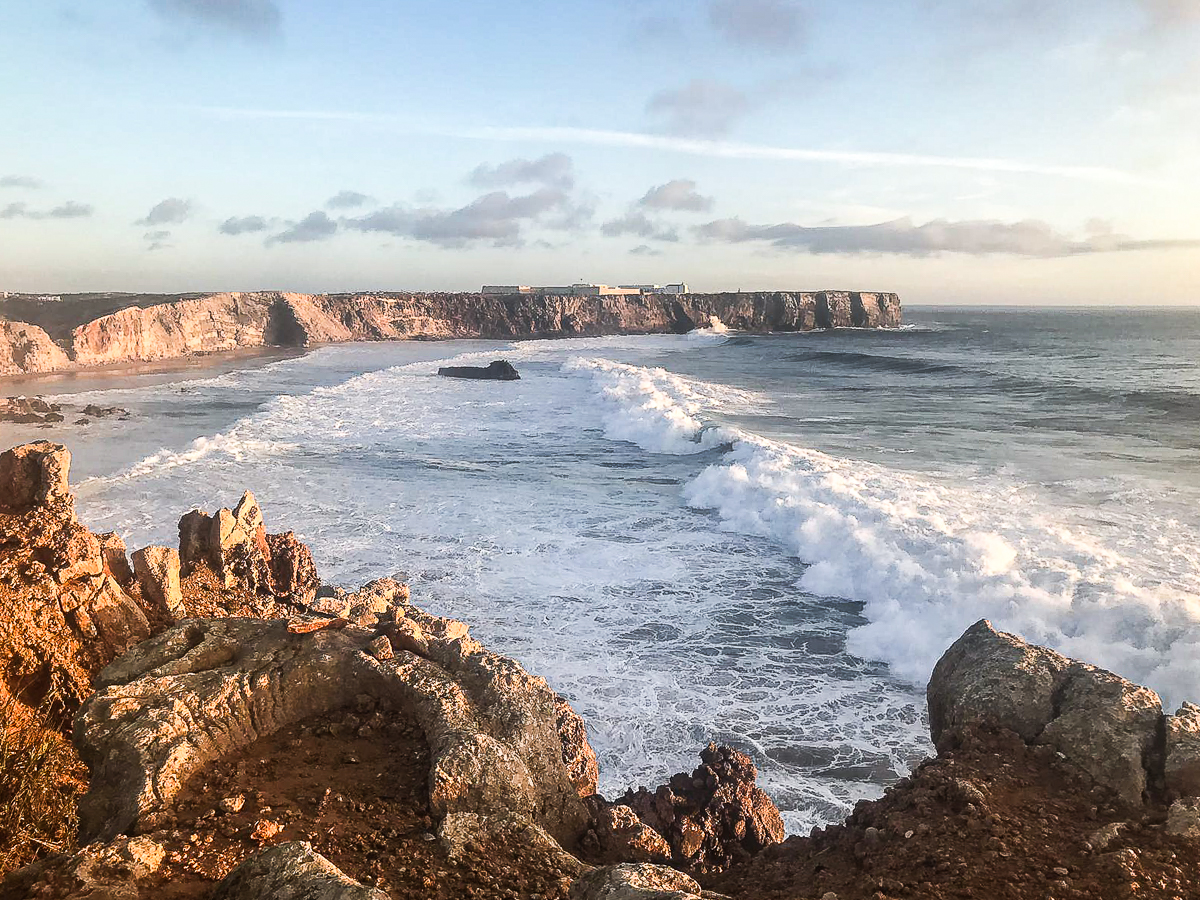 Portugal Strand Algarve Sagres Sonnenuntergang surfen Wellen Atlantik Surfcamp